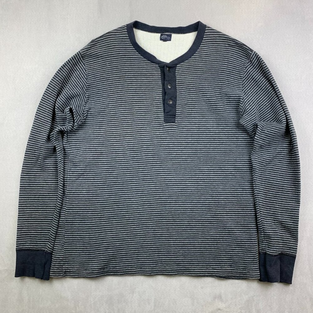 L.L. Bean Gray Striped Long Sleeve Henley